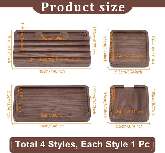 4Pcs Wooden Desk Organizer Tray with Pen Holder, Men Valet Tray