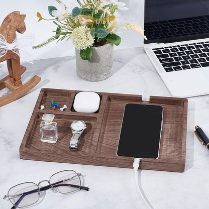 4Pcs Wooden Desk Organizer Tray with Pen Holder, Men Valet Tray
