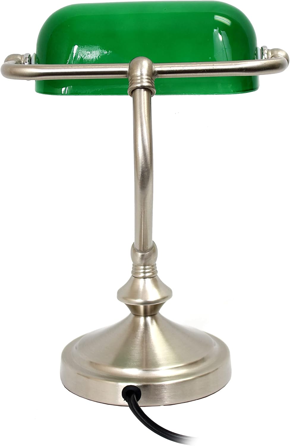 LT3057-GRN Brushed Nickel Mini Traditional Banker's Lamp with Glass Shade, Green