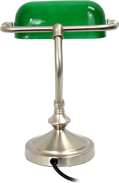 LT3057-GRN Brushed Nickel Mini Traditional Banker's Lamp with Glass Shade, Green