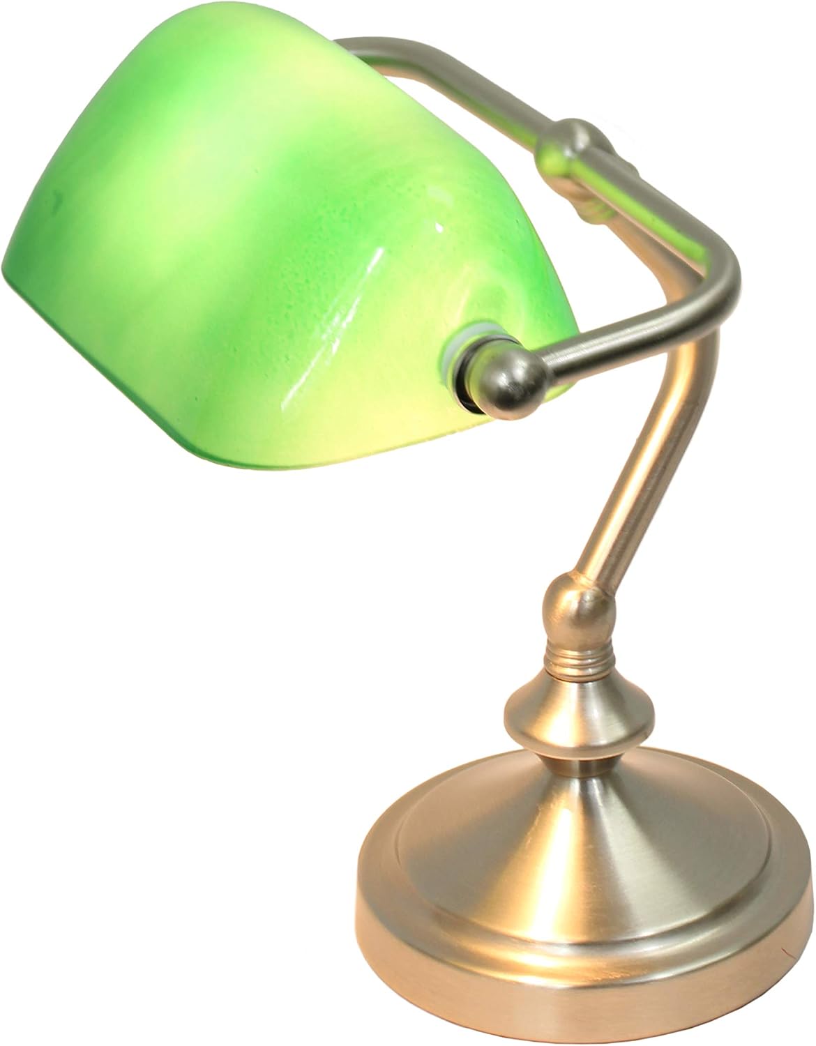 LT3057-GRN Brushed Nickel Mini Traditional Banker's Lamp with Glass Shade, Green