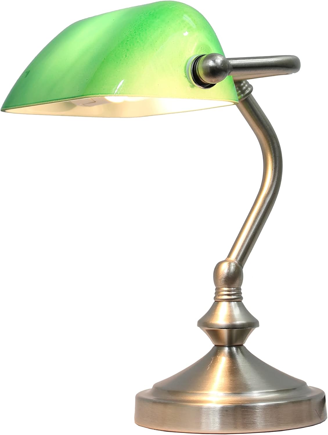 LT3057-GRN Brushed Nickel Mini Traditional Banker's Lamp with Glass Shade, Green
