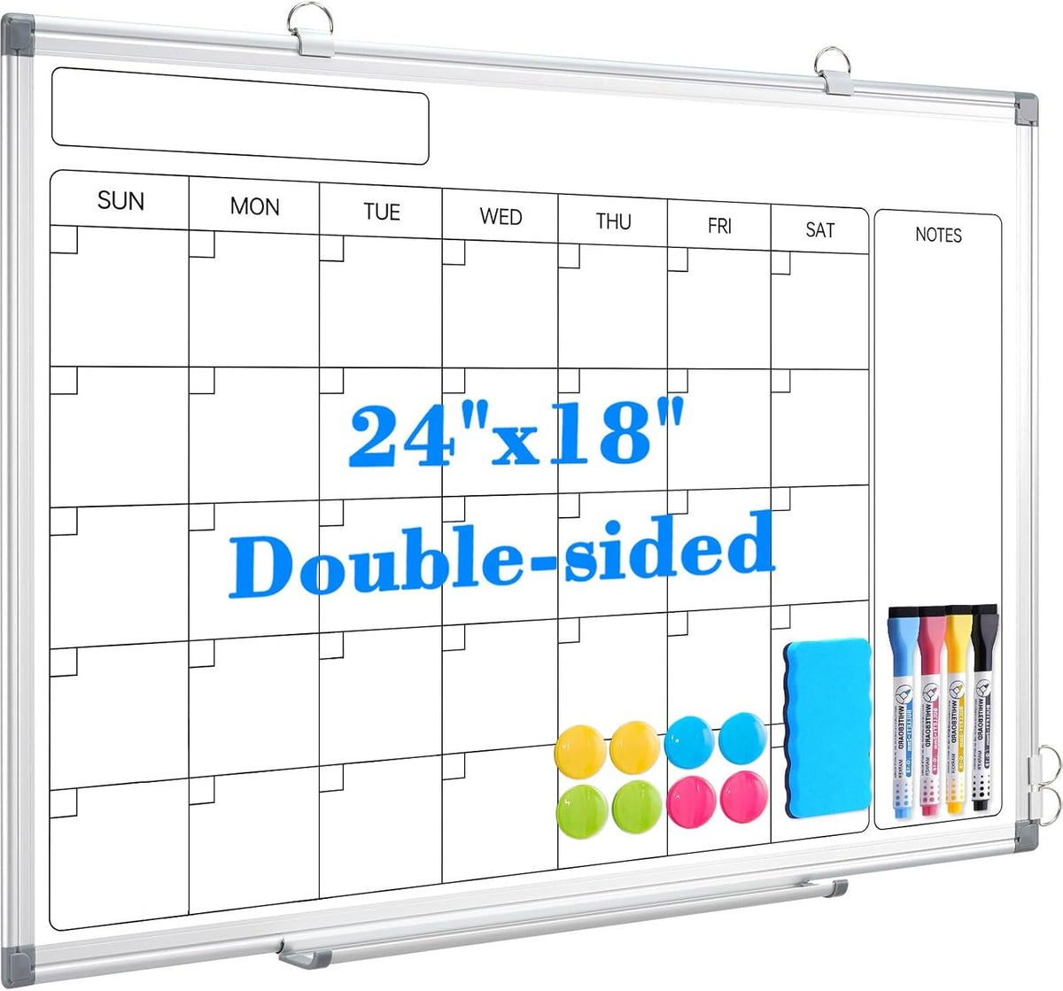 Calendar Whiteboard 24x18 Double-Sided Dry Erase Board for Wall