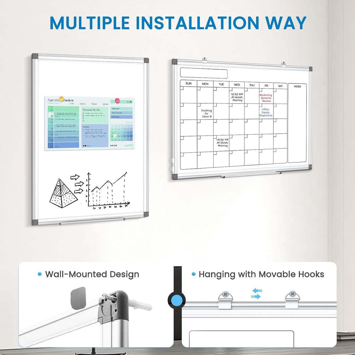 Calendar Whiteboard 24x18 Double-Sided Dry Erase Board for Wall
