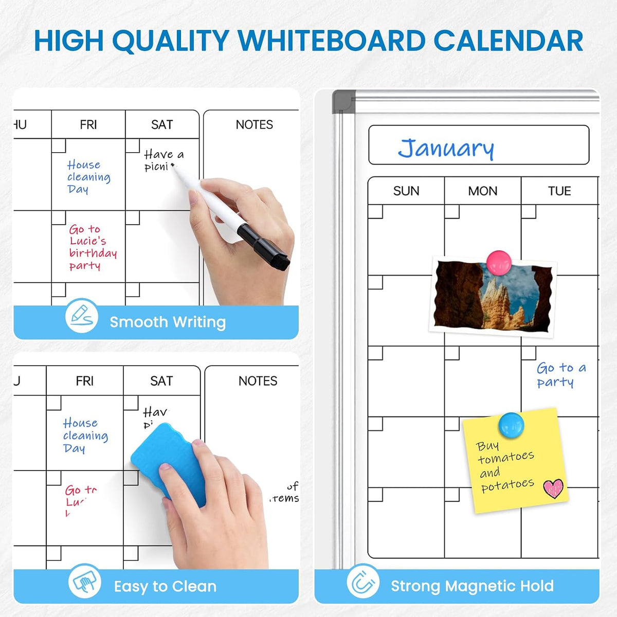 Calendar Whiteboard 24x18 Double-Sided Dry Erase Board for Wall