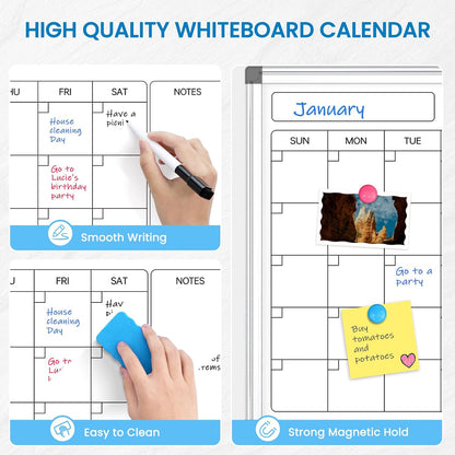 Calendar Whiteboard 24x18 Double-Sided Dry Erase Board for Wall