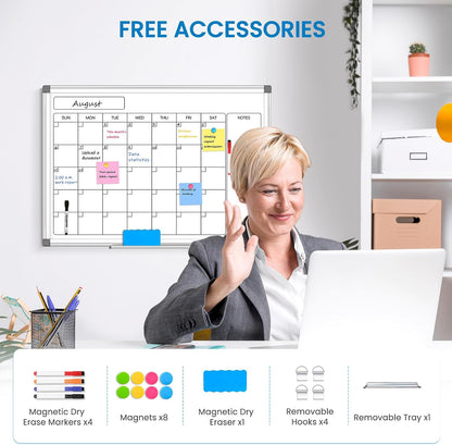 Calendar Whiteboard 24x18 Double-Sided Dry Erase Board for Wall