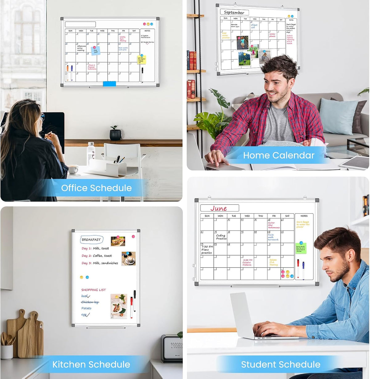 Calendar Whiteboard 24x18 Double-Sided Dry Erase Board for Wall