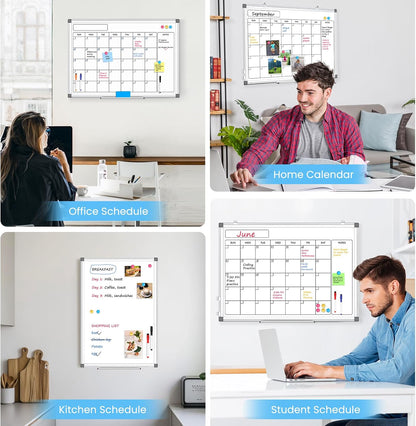 Calendar Whiteboard 24x18 Double-Sided Dry Erase Board for Wall
