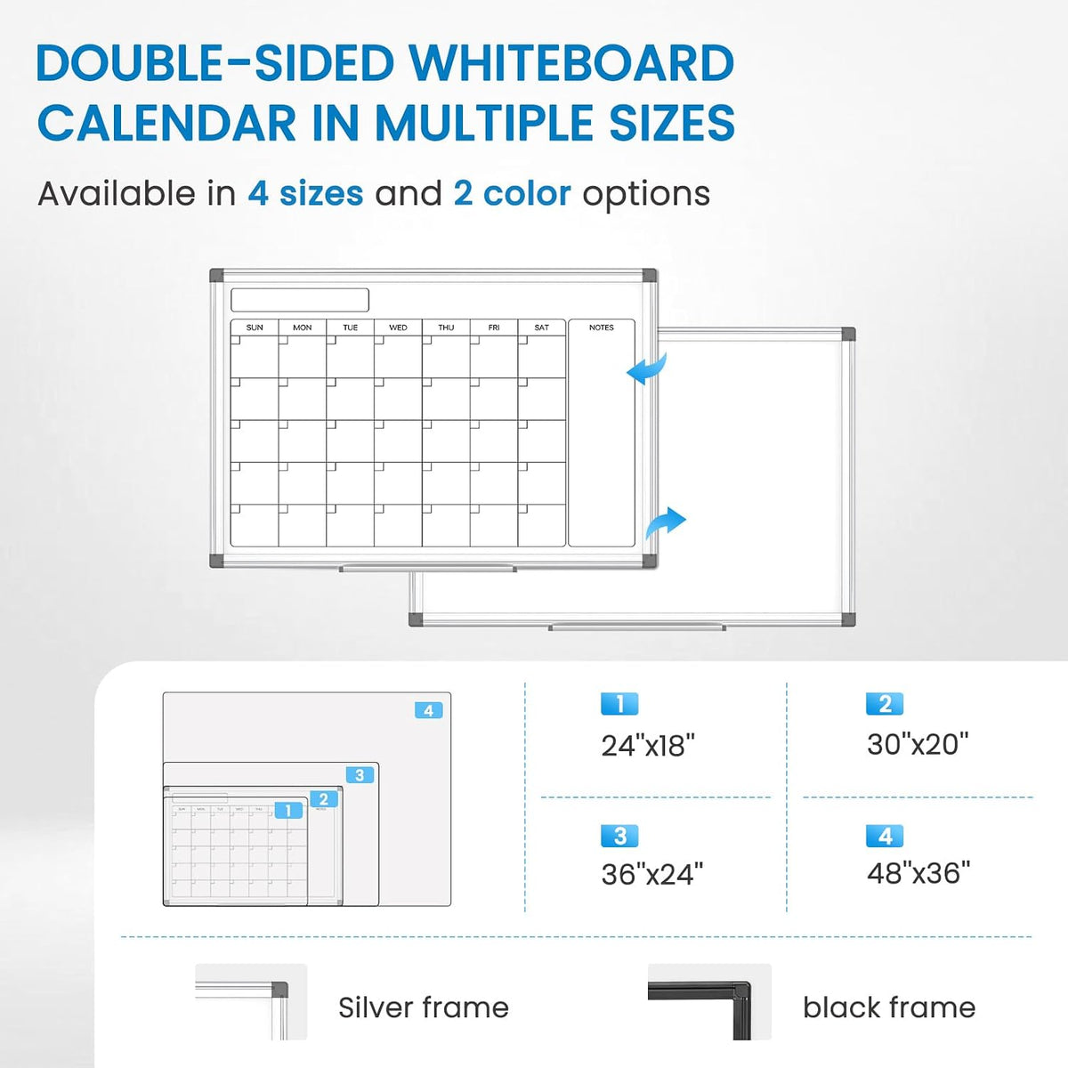 Calendar Whiteboard 24x18 Double-Sided Dry Erase Board for Wall
