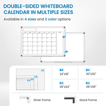 Calendar Whiteboard 24x18 Double-Sided Dry Erase Board for Wall