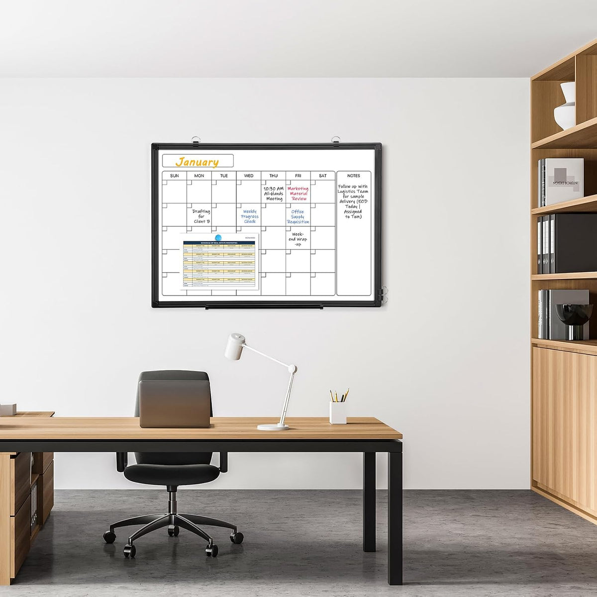 Calendar Whiteboard 24x18 Double-Sided Dry Erase Board for Wall