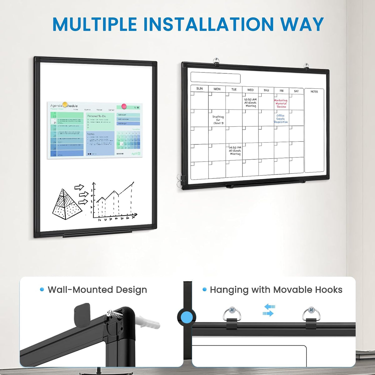 Calendar Whiteboard 24x18 Double-Sided Dry Erase Board for Wall
