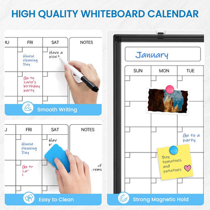 Calendar Whiteboard 24x18 Double-Sided Dry Erase Board for Wall