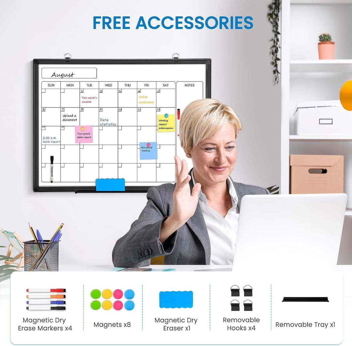 Calendar Whiteboard 24x18 Double-Sided Dry Erase Board for Wall