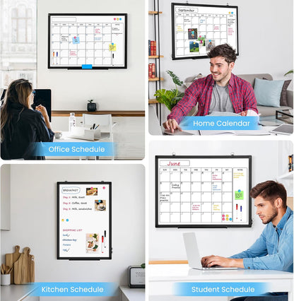 Calendar Whiteboard 24x18 Double-Sided Dry Erase Board for Wall