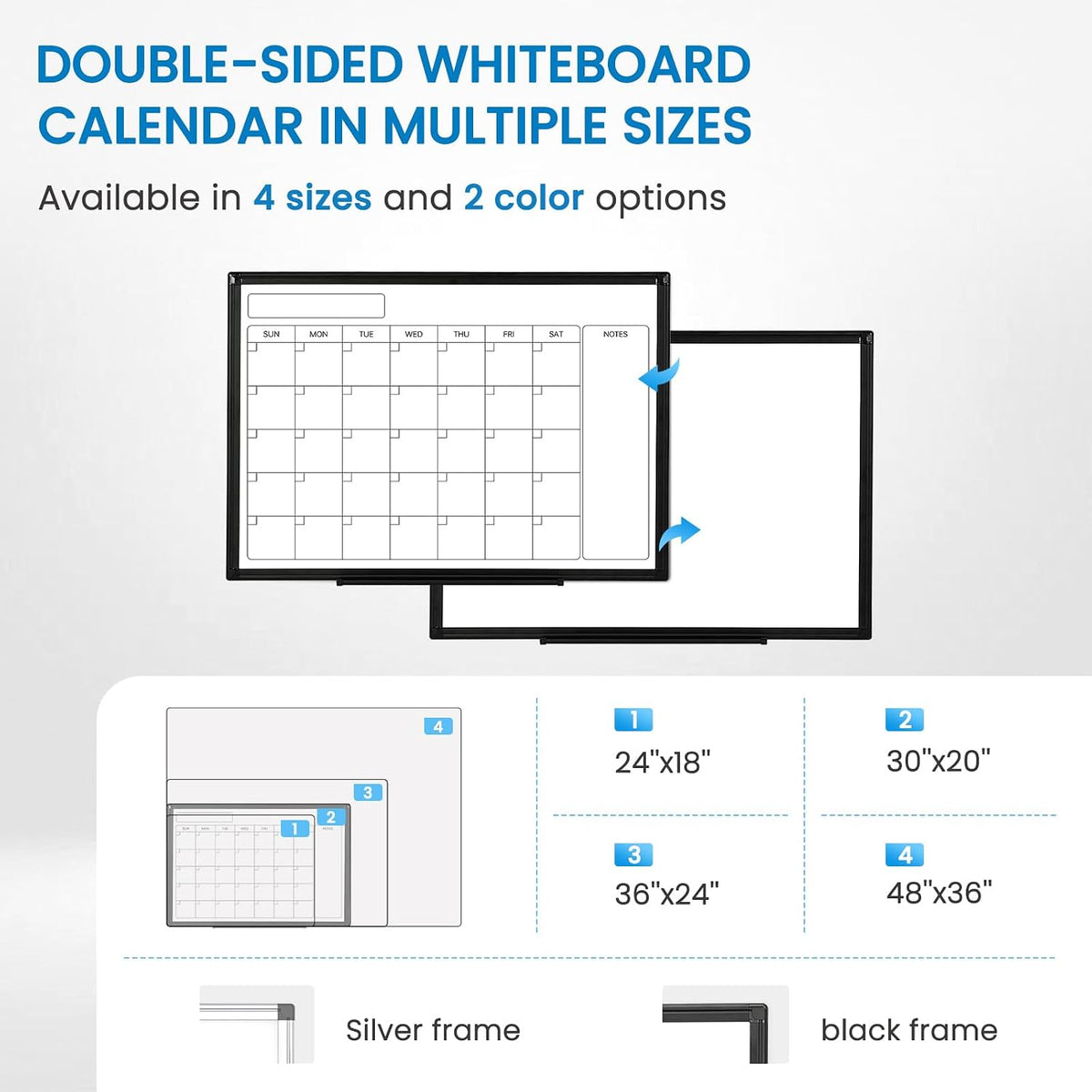Calendar Whiteboard 24x18 Double-Sided Dry Erase Board for Wall