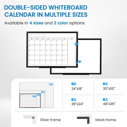Calendar Whiteboard 24x18 Double-Sided Dry Erase Board for Wall