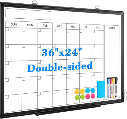 Calendar Whiteboard 24x18 Double-Sided Dry Erase Board for Wall
