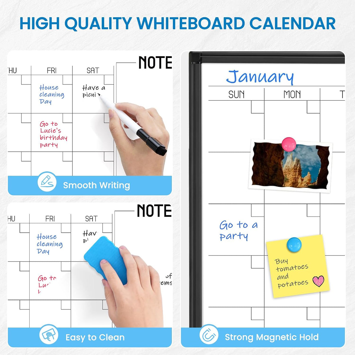 Calendar Whiteboard 24x18 Double-Sided Dry Erase Board for Wall