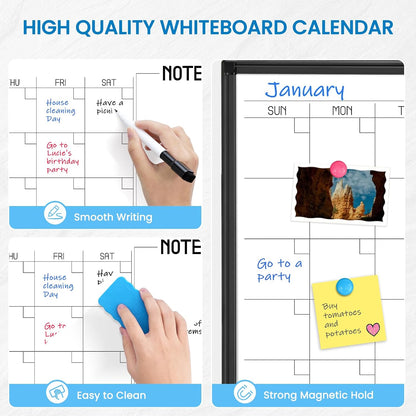 Calendar Whiteboard 24x18 Double-Sided Dry Erase Board for Wall