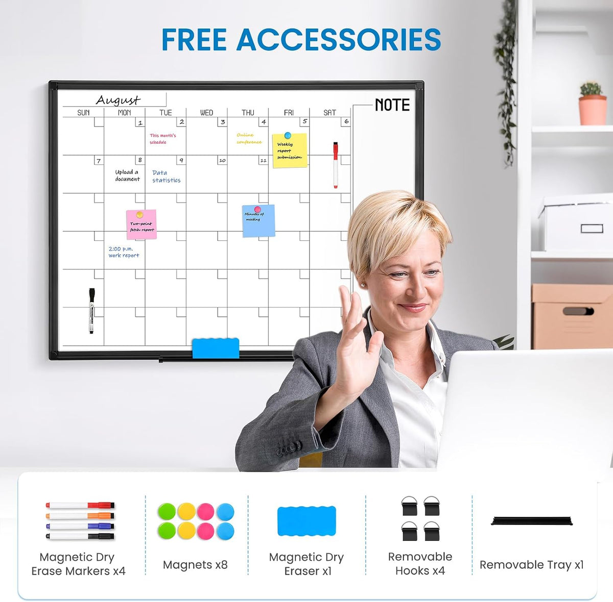 Calendar Whiteboard 24x18 Double-Sided Dry Erase Board for Wall
