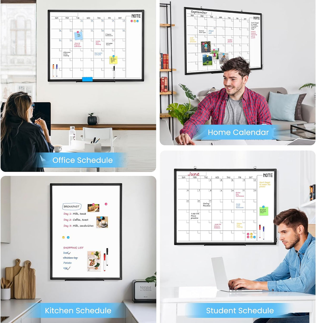 Calendar Whiteboard 24x18 Double-Sided Dry Erase Board for Wall