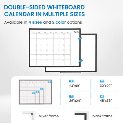 Calendar Whiteboard 24x18 Double-Sided Dry Erase Board for Wall