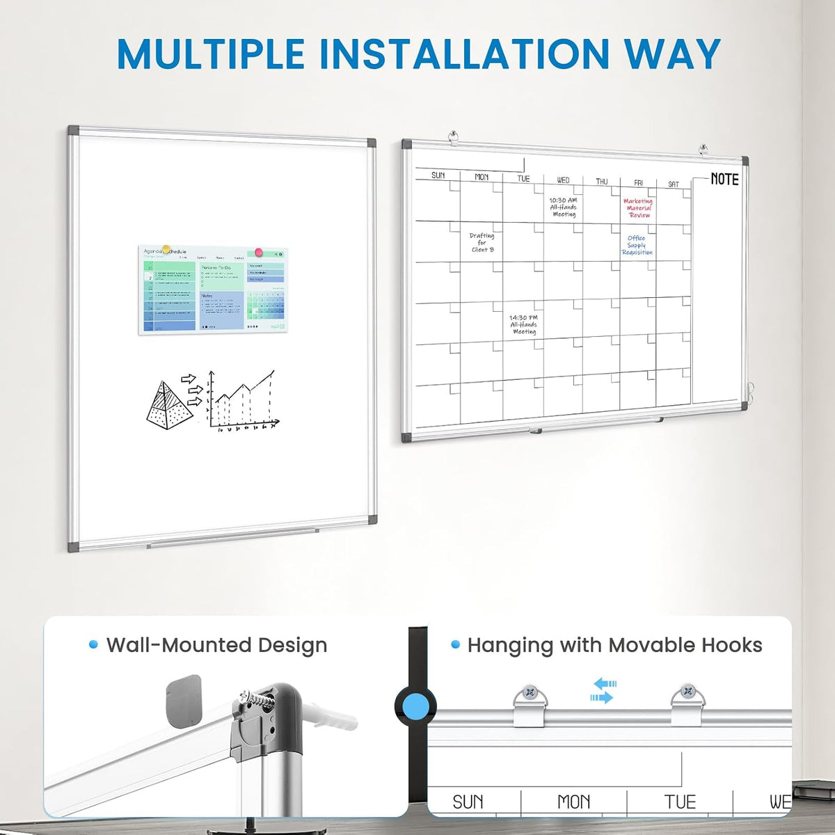Calendar Whiteboard 24x18 Double-Sided Dry Erase Board for Wall
