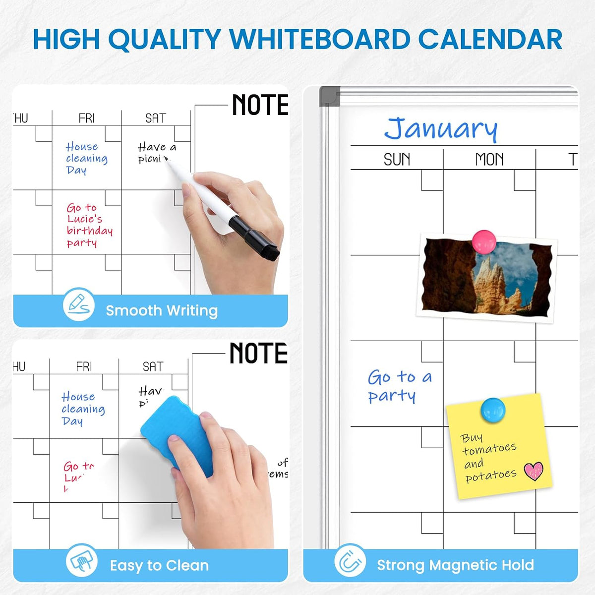 Calendar Whiteboard 24x18 Double-Sided Dry Erase Board for Wall