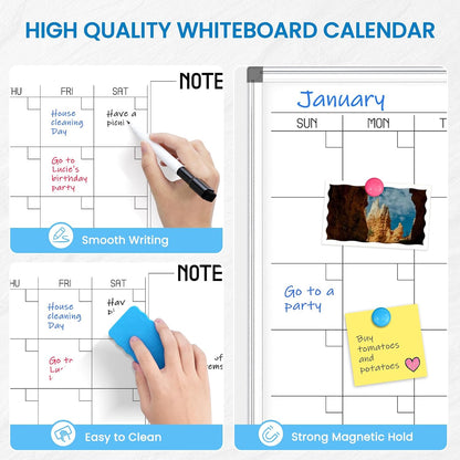 Calendar Whiteboard 24x18 Double-Sided Dry Erase Board for Wall