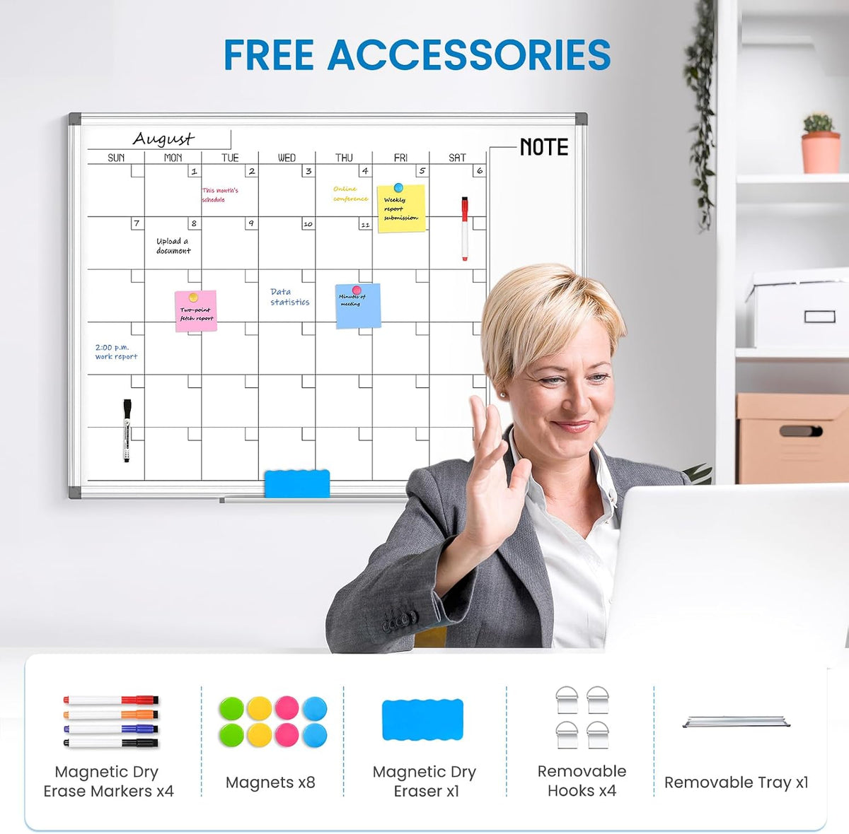 Calendar Whiteboard 24x18 Double-Sided Dry Erase Board for Wall