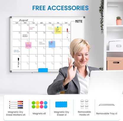 Calendar Whiteboard 24x18 Double-Sided Dry Erase Board for Wall