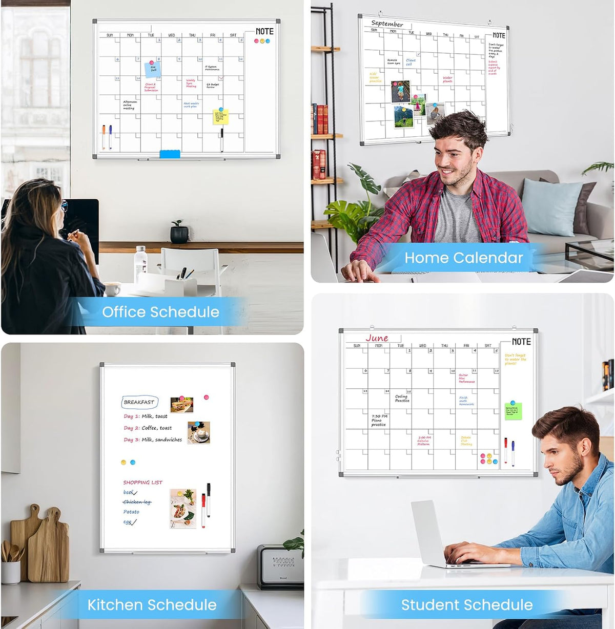 Calendar Whiteboard 24x18 Double-Sided Dry Erase Board for Wall