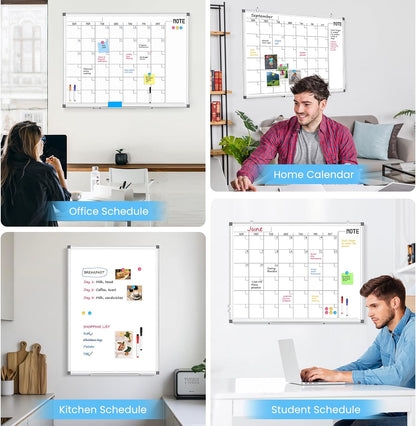 Calendar Whiteboard 24x18 Double-Sided Dry Erase Board for Wall
