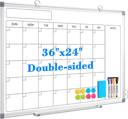 Calendar Whiteboard 24x18 Double-Sided Dry Erase Board for Wall