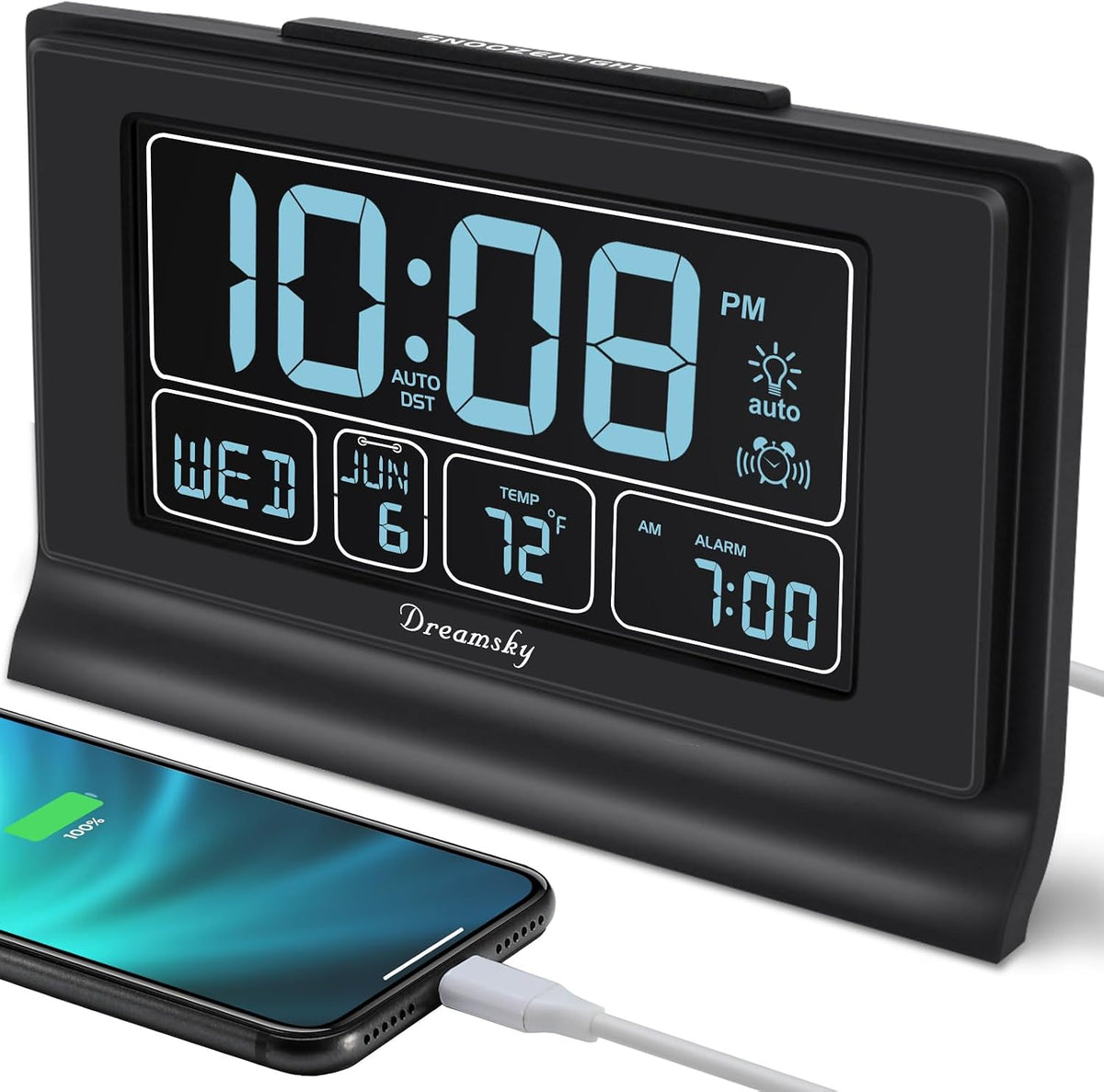 Alarm Clocks for Bedrooms with Battery Backup, Auto Set