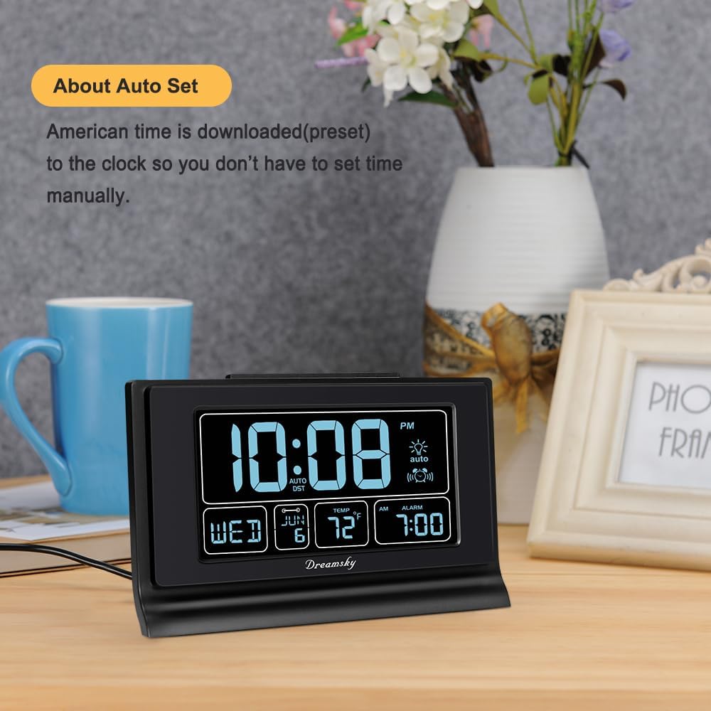 Alarm Clocks for Bedrooms with Battery Backup, Auto Set
