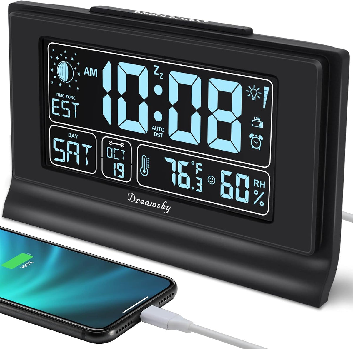 Alarm Clocks for Bedrooms with Battery Backup, Auto Set