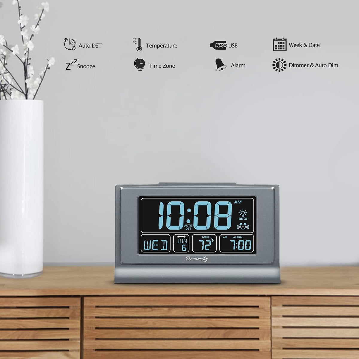 Alarm Clocks for Bedrooms with Battery Backup, Auto Set