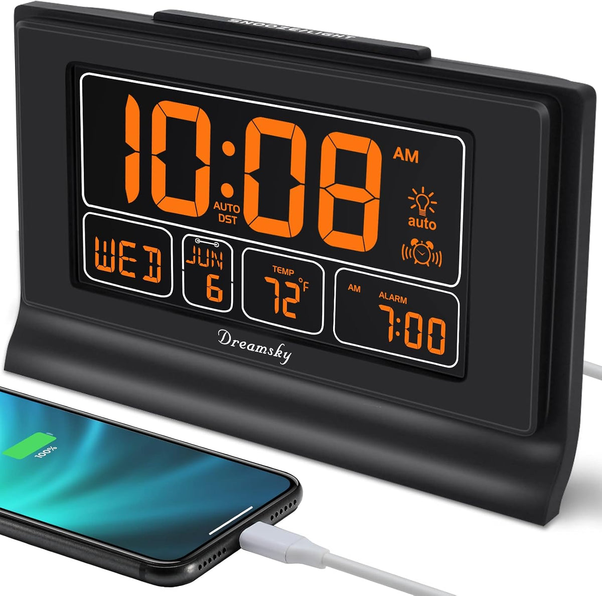 Alarm Clocks for Bedrooms with Battery Backup, Auto Set