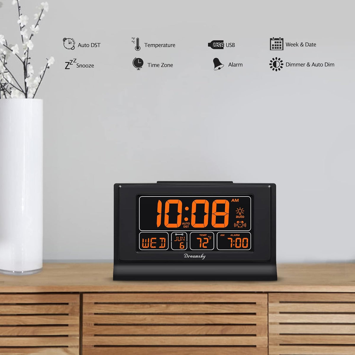 Alarm Clocks for Bedrooms with Battery Backup, Auto Set