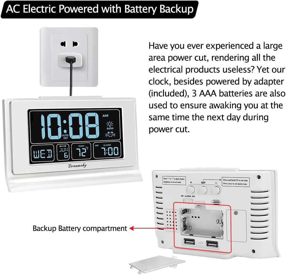 Alarm Clocks for Bedrooms with Battery Backup, Auto Set