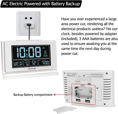 Alarm Clocks for Bedrooms with Battery Backup, Auto Set