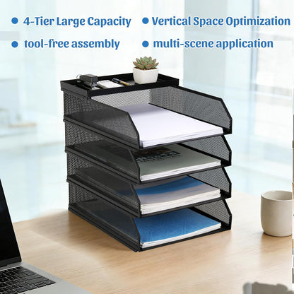4 Tier Paper Tray Organizer for Desk, Stackable Office Organization