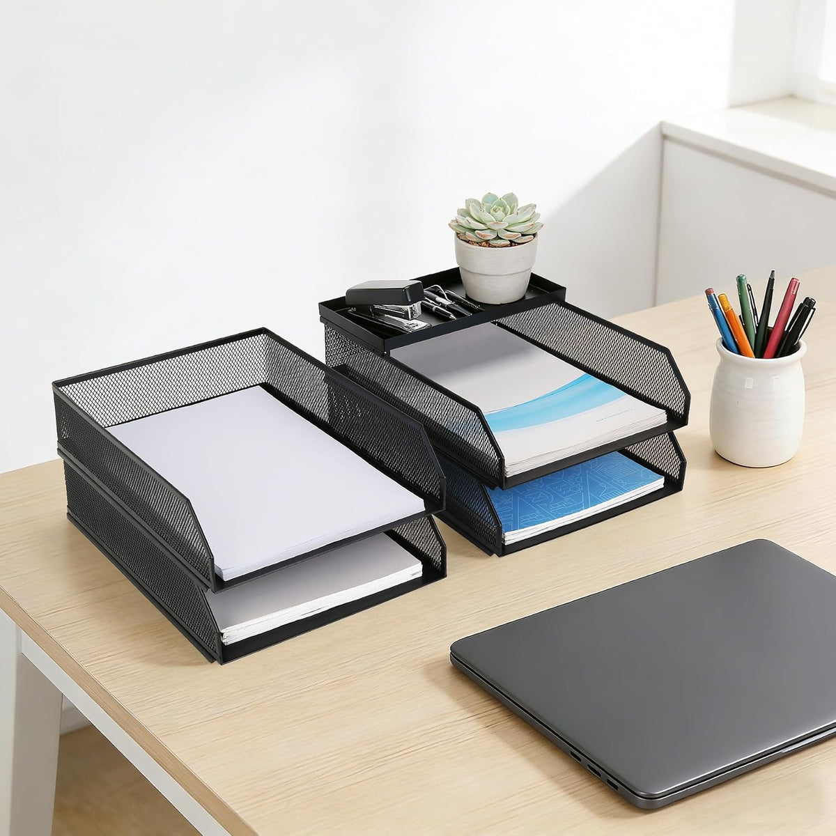 4 Tier Paper Tray Organizer for Desk, Stackable Office Organization