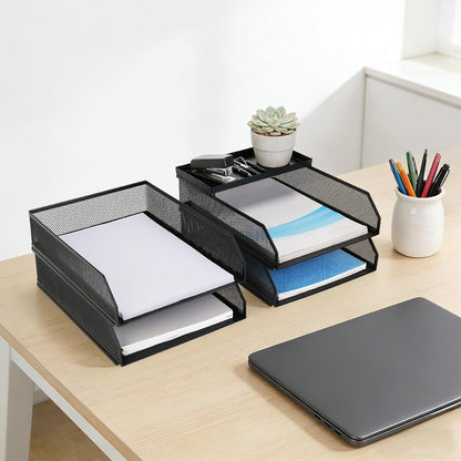 4 Tier Paper Tray Organizer for Desk, Stackable Office Organization