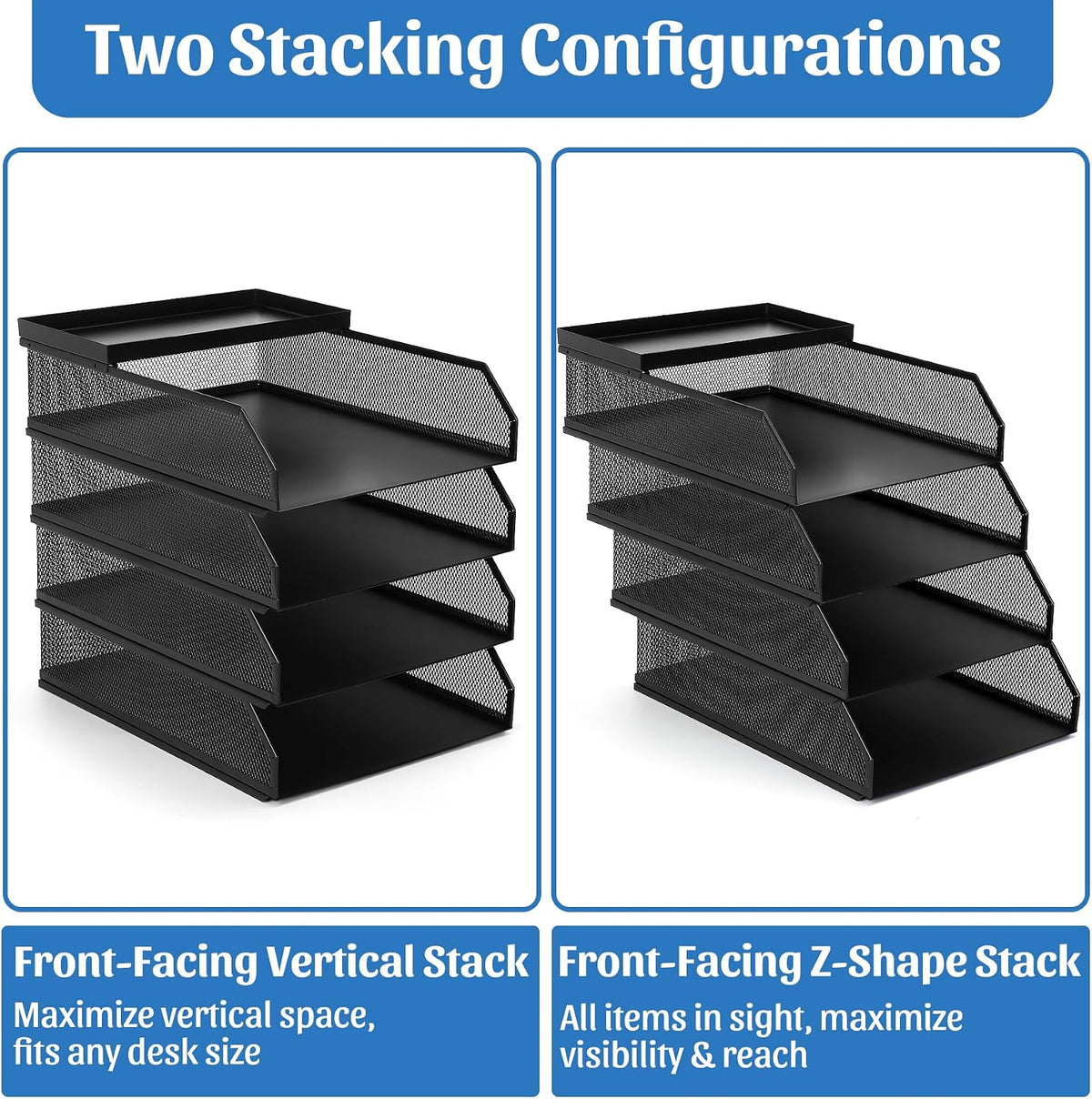 4 Tier Paper Tray Organizer for Desk, Stackable Office Organization