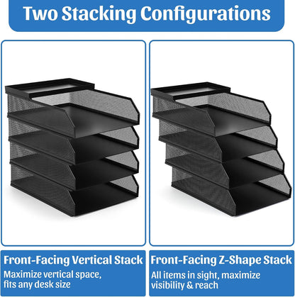 4 Tier Paper Tray Organizer for Desk, Stackable Office Organization