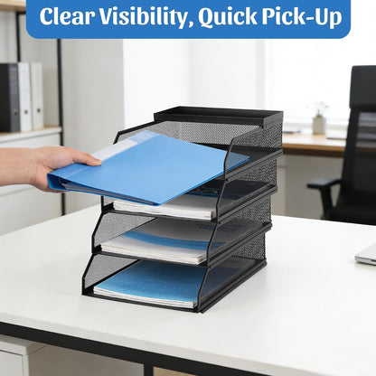 4 Tier Paper Tray Organizer for Desk, Stackable Office Organization